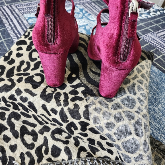 Faux Suade Heels, Burgundy - Picture 2 of 4